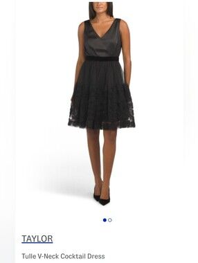 Taylor Black Tulle V-Neck Cocktail Skirt